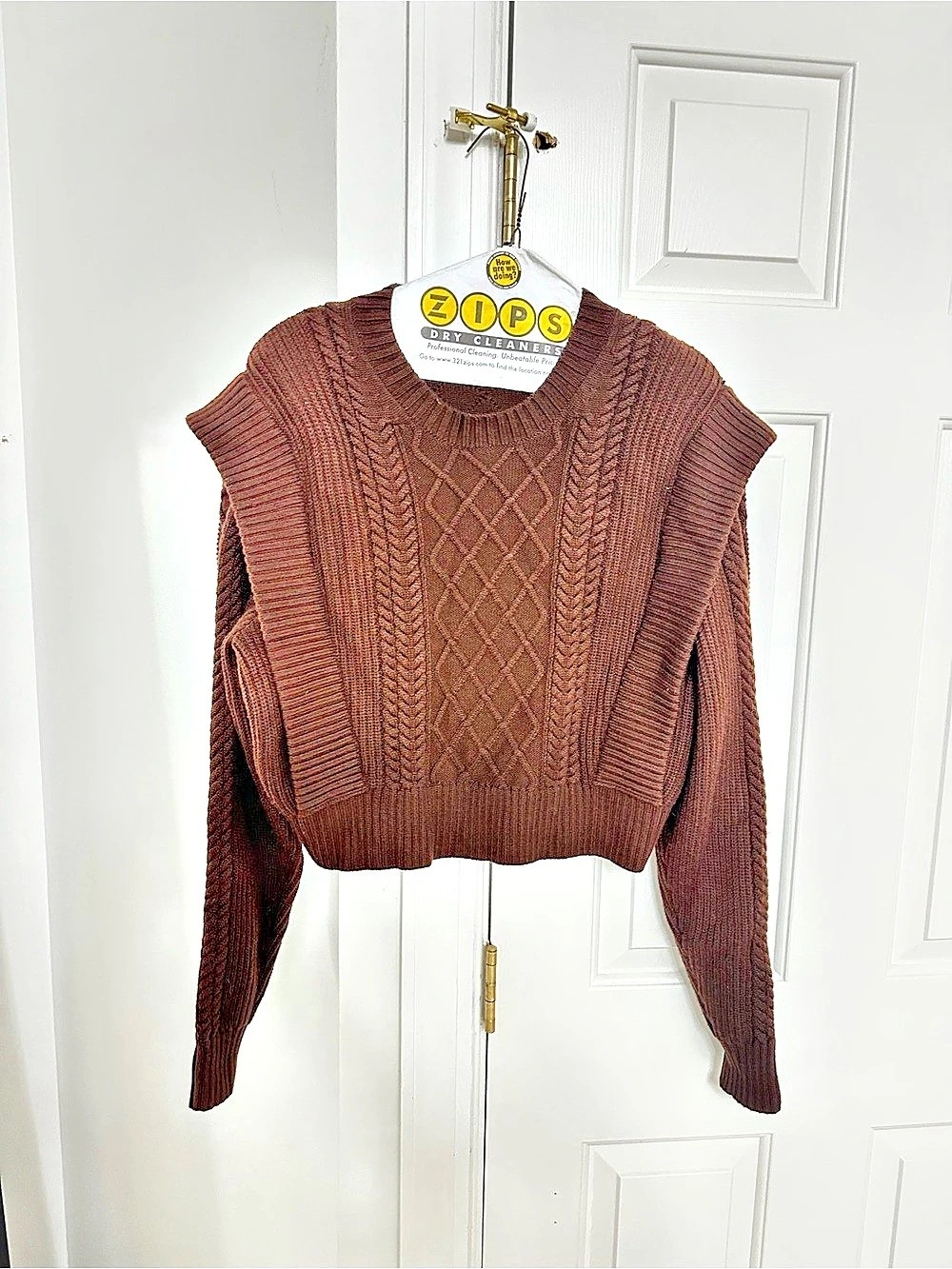 Babaton Seek Sweater Cable Knit Cropped Brown Size Small